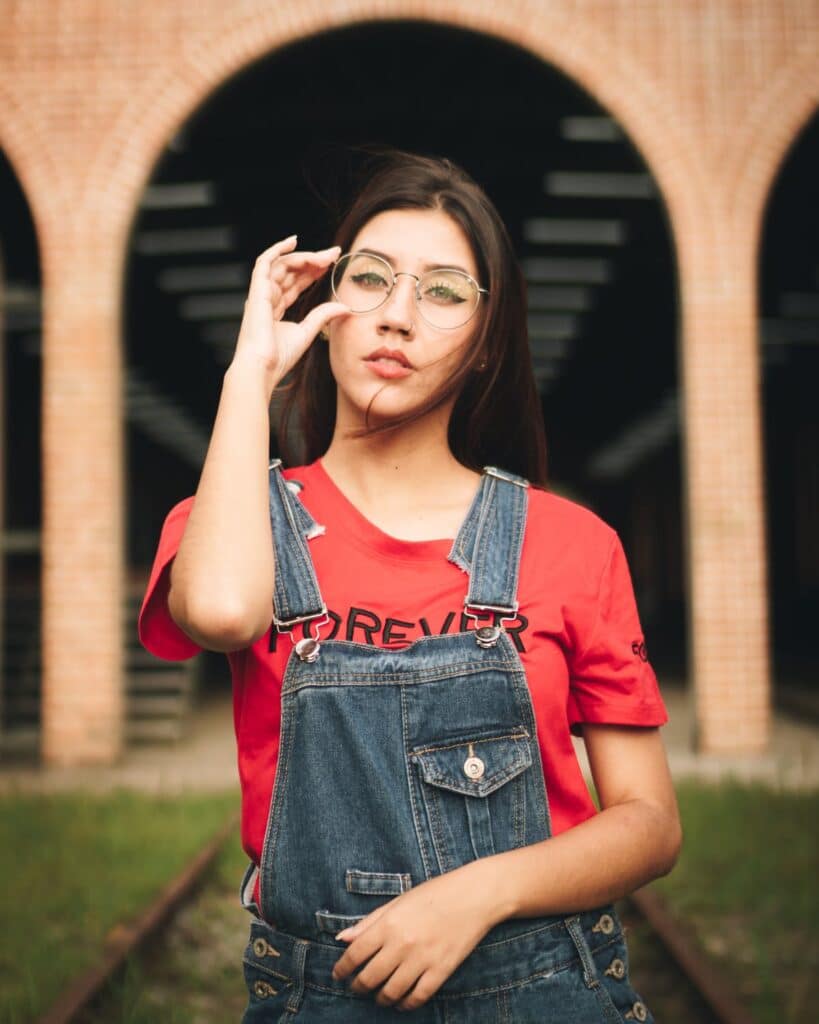 Woman wearing glasses outside