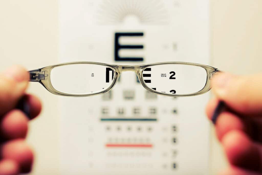 Eyeglasses and eye chart